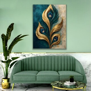 Foto 2 | Foto 2 | Cuadro Decorativo Óleo 60x80cm Plumaje Turquesa Y Oro