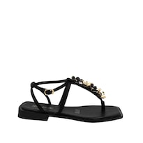 Sandalias Casuales De Piso Con Flores Senties Negro Para Mujer