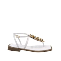 Sandalias Casuales De Piso Con Flores Senties Blanco Para Mujer