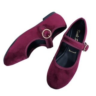 Foto 5 | Foto 5 | Zapato Mujer Tipo Mary Jane Flat Zapato Plano Cómodo Casual Elegante Vino Casual Hebilla Dorada Cómodo