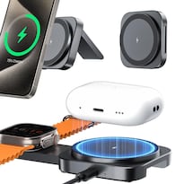 Cargador Inalámbrico Sadoway Negro 15w Plegable Magnético 2 En 1 Compatible Con Iphone Y Apple Watch