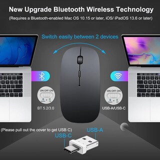 Foto 6 | Foto 6 | Mouse Inalámbrico Suteke Plata Tipo C Recargable Silencioso Compatible Con Macbook Air Pro Ipad Imac