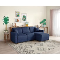 Sala Modular Reversible Makora Bennet Con Memory Foam Azul Lino Y Respaldo Ajustable