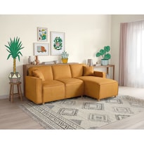 Sala Modular Reversible Makora Bennet Con Memory Foam Mostaza Lino Y Respaldo Ajustable