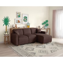 Sala Modular Reversible Makora Bennet Con Memory Foam Chocolate Lino Y Respaldo Ajustable