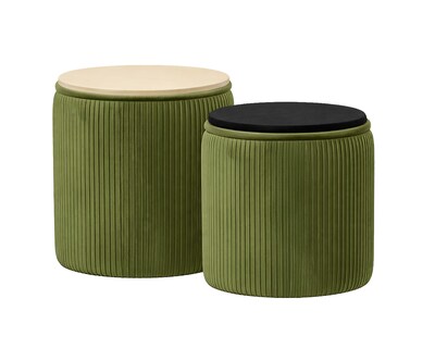 Foto 2 | Foto 2 | Set De 2 Taburetes Otomano Redondo Terciopelo Plisado Verde Olivo