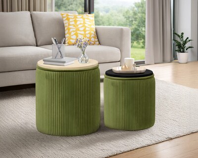 Foto 3 | Foto 3 | Set De 2 Taburetes Otomano Redondo Terciopelo Plisado Verde Olivo