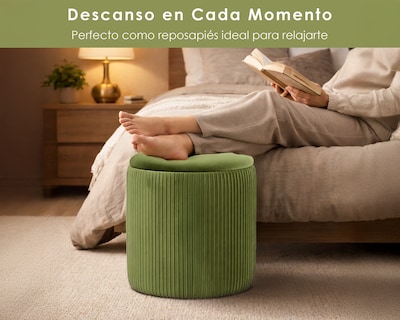 Foto 6 | Foto 6 | Set De 2 Taburetes Otomano Redondo Terciopelo Plisado Verde Olivo