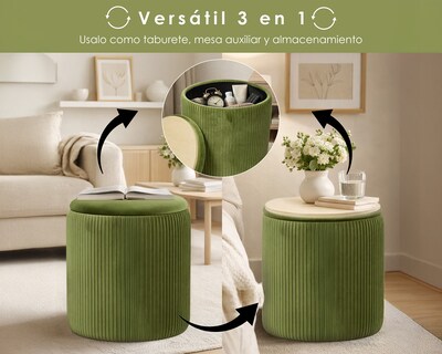 Foto 7 | Foto 7 | Set De 2 Taburetes Otomano Redondo Terciopelo Plisado Verde Olivo