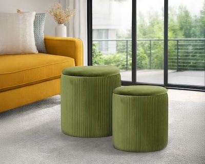 Foto 8 | Foto 8 | Set De 2 Taburetes Otomano Redondo Terciopelo Plisado Verde Olivo