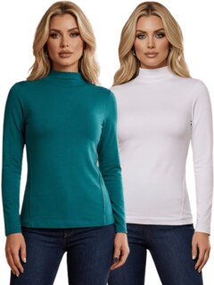 Foto 1 | Foto 1 | Set 2 Blusas Manga Larga Unitalla Interior Térmico Bl-1039-px2 Jade Y Blanco Invierno Dama