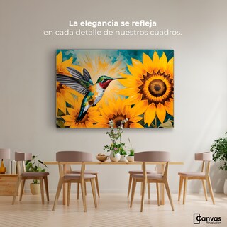 Foto 2 | Foto 2 | Cuadro Decorativo Sala Colibrí Girasoles 90x60