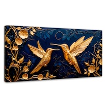 Cuadro Decorativo Sala Colibrí Frente Oro 120x60