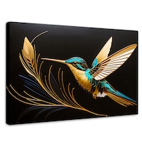 Cuadro Decorativo Sala Colibrí Hoja Oro 90x60