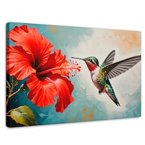 Cuadro Decorativo Sala Colibrí Flor Roja 90x60