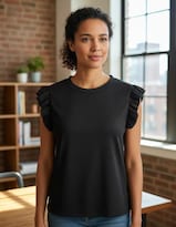 Playera Casual De Dama Rib Manga Corta Moderna Genérica Modelo 3802 Negro Talla Ch