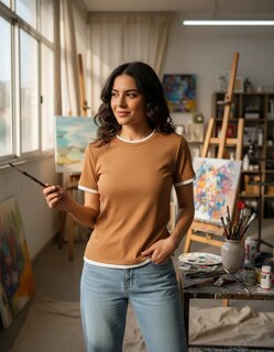 Foto 2 | Foto 2 | Playera Casual Rib Manga Corta 2815 Café para Mujer