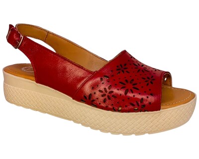 Foto 1 | Foto 1 | Sandalia Enco Footwear Rojo Piel Vacuno Plataforma 4.5 Cm Corte Láser Con Hebilla Para Mujer