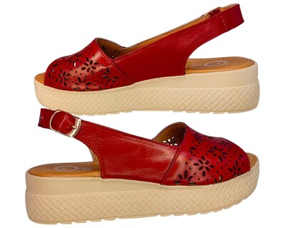 Foto 6 | Foto 6 | Sandalia Enco Footwear Rojo Piel Vacuno Plataforma 4.5 Cm Corte Láser Con Hebilla Para Mujer
