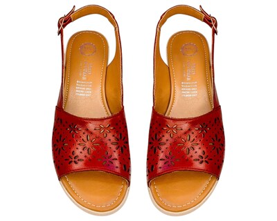 Foto 8 | Foto 8 | Sandalia Enco Footwear Rojo Piel Vacuno Plataforma 4.5 Cm Corte Láser Con Hebilla Para Mujer
