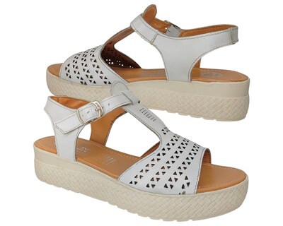 Foto 4 | Foto 4 | Sandalia Enco Footwear Beige Piel Vacuno Plataforma 4.5 Cm Con Hebilla Ajustable Para Mujer