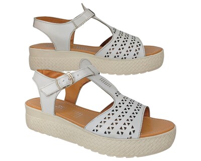 Foto 6 | Foto 6 | Sandalia Enco Footwear Beige Piel Vacuno Plataforma 4.5 Cm Con Hebilla Ajustable Para Mujer