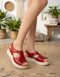 Foto 2 | Foto 2 | Sandalia Enco Footwear Rojo Piel Genuina Plataforma 4.5 Cm Con Velcro Ajustable Para Mujer