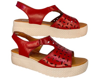 Foto 3 | Foto 3 | Sandalia Enco Footwear Rojo Piel Genuina Plataforma 4.5 Cm Con Velcro Ajustable Para Mujer