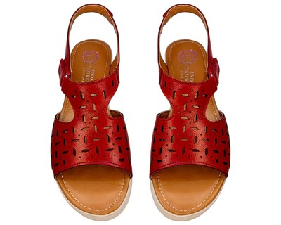 Foto 7 | Foto 7 | Sandalia Enco Footwear Rojo Piel Genuina Plataforma 4.5 Cm Con Velcro Ajustable Para Mujer