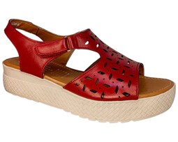 Sandalia Enco Footwear Rojo Piel Genuina Plataforma 4.5 Cm Con Velcro Ajustable Para Mujer