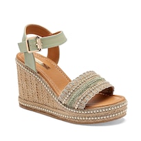 Mutante Sandalia Cuña Para Mujer Verde Beige Cod 140746-e