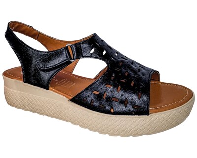 Foto 1 | Foto 1 | Sandalia Enco Footwear Negro Piel Genuina Plataforma 4.5 Cm Con Velcro Ajustable Para Mujer