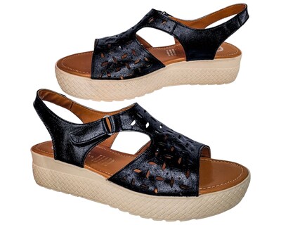 Foto 3 | Foto 3 | Sandalia Enco Footwear Negro Piel Genuina Plataforma 4.5 Cm Con Velcro Ajustable Para Mujer