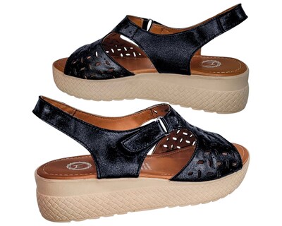 Foto 4 | Foto 4 | Sandalia Enco Footwear Negro Piel Genuina Plataforma 4.5 Cm Con Velcro Ajustable Para Mujer