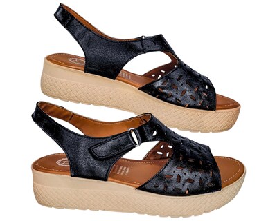 Foto 5 | Foto 5 | Sandalia Enco Footwear Negro Piel Genuina Plataforma 4.5 Cm Con Velcro Ajustable Para Mujer
