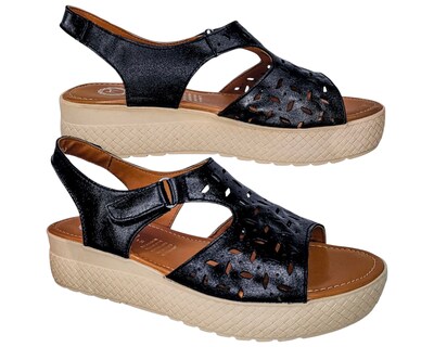 Foto 6 | Foto 6 | Sandalia Enco Footwear Negro Piel Genuina Plataforma 4.5 Cm Con Velcro Ajustable Para Mujer