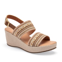 Moramora Sandalia Cuña Para Mujer Camel Beige Oro Cod 140923-e