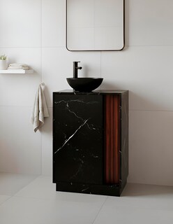 Foto 1 | Foto 1 | Gabinete para Baño Decomobil Negro con Ovalín y Llave Mezcladora