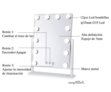 Foto 5 | Foto 5 | Espejo Vintage con 12 Luces LED Ajustables
