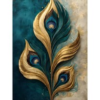 Cuadro Decorativo Impreso 20x30 cm Plumaje Turquesa y Oro