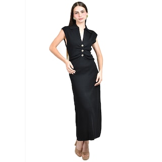 Foto 1 | Foto 1 | Vestido Roman Fashion Negro Corte Midi con Drapeado para Mujer