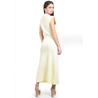 Foto 3 | Foto 3 | Vestido Roman Fashion Amarillo Corte Midi con Drapeado para Mujer