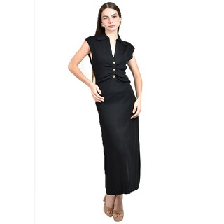 Foto 1 | Foto 1 | Vestido Roman Fashion Negro Corte Midi con Drapeado para Mujer