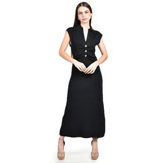 Foto 5 | Foto 5 | Vestido Roman Fashion Negro Corte Midi con Drapeado para Mujer