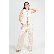 Conjunto Roman Fashion Beige Con Bordado Para Mujer 2 Piezas Beige