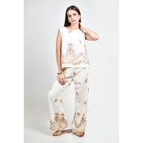 Conjunto Roman Fashion Hueso Con Bordado Para Mujer Beige