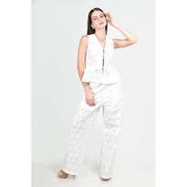 Conjunto Roman Fashion Blanco Con Bordado Para Mujer 2 Piezas Blanco