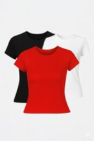 Set de 3 Playeras Casual Brush Manga Corta 3231 Hueso Rojo y Negro para Mujer