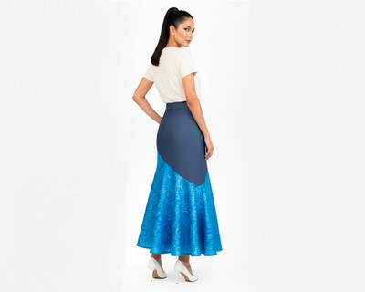 Foto 2 | Foto 2 | Falda Asimétrica A Ángelozano Azul en Razo y Mezclilla para Mujer