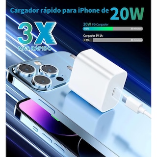 Foto 2 | Foto 2 | Cargador Para Iphone 20w + Cable 2 Metros Carga Rapida Blanco